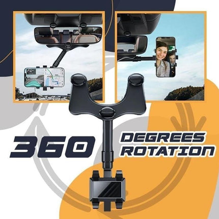 Rearview Mirror Phone Holder – 360° Rotating Clip-On Car Phone Mount with Extendable ArmBlack1