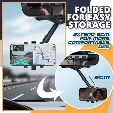 Rearview Mirror Phone Holder – 360° Rotating Clip-On Car Phone Mount with Extendable ArmBlack2
