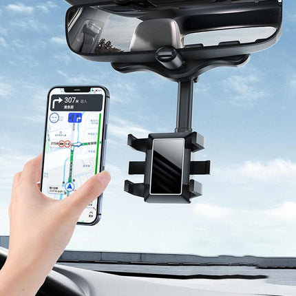 Rearview Mirror Phone Holder – 360° Rotating Clip-On Car Phone Mount with Extendable ArmBlack5