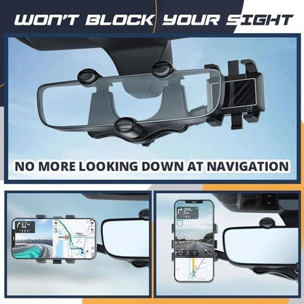 Rearview Mirror Phone Holder – 360° Rotating Clip-On Car Phone Mount with Extendable ArmBlack9