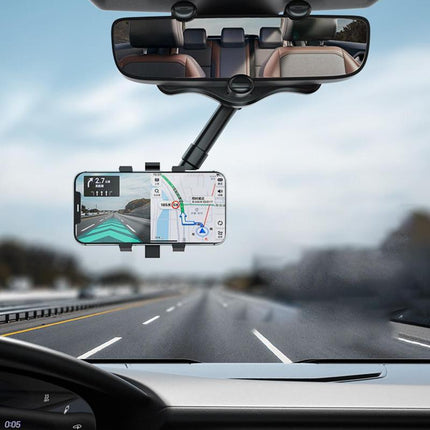 Rearview Mirror Phone Holder – 360° Rotating Clip-On Car Phone Mount with Extendable ArmBlack7