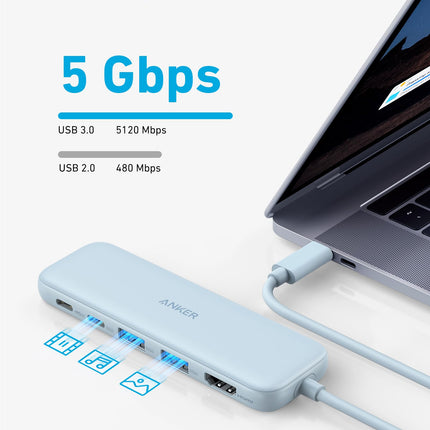 Refurbished Anker <b>332</b> USB - C Hub (5 - in - 1)Misty Blue10