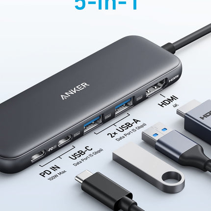 Refurbished Anker <b>332</b> USB - C Hub (5 - in - 1)Black2