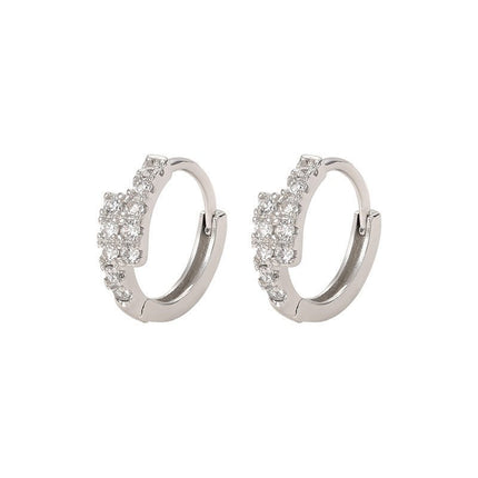 Rhinestone Huggie Hoop Earrings – Sparkling Small Hoops, Silver ToneSilver Tone4