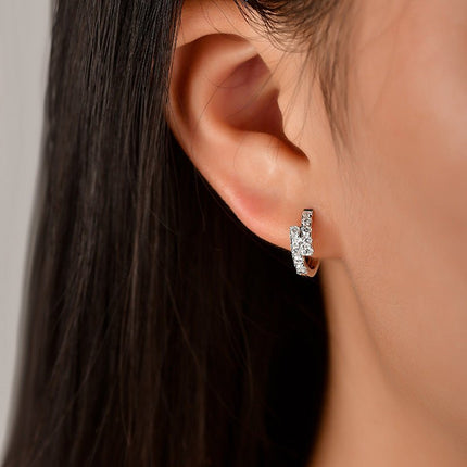 Rhinestone Huggie Hoop Earrings – Sparkling Small Hoops, Silver ToneSilver Tone3