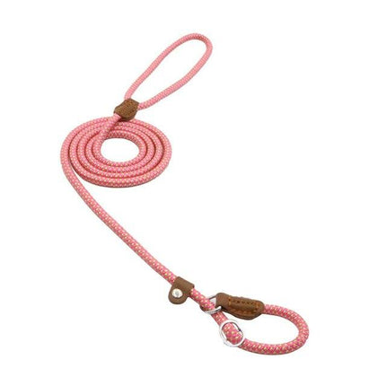 Rope Slip Lead Dog Leash – Braided Nylon Training Leash with Adjustable Leather StopperPink32