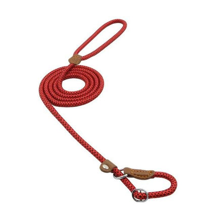 Rope Slip Lead Dog Leash – Braided Nylon Training Leash with Adjustable Leather StopperRed29