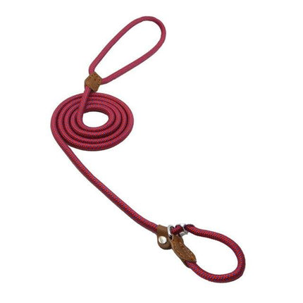 Rope Slip Lead Dog Leash – Braided Nylon Training Leash with Adjustable Leather StopperRose Red31