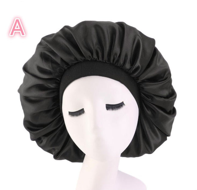 Satin Sleep Bonnet – Soft Stretch Hair Cap for Night, Curls & BraidsBlack2