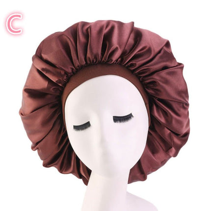 Satin Sleep Bonnet – Soft Stretch Hair Cap for Night, Curls & BraidsBrown1