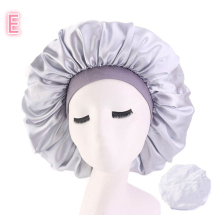 Satin Sleep Bonnet – Soft Stretch Hair Cap for Night, Curls & BraidsSilver10