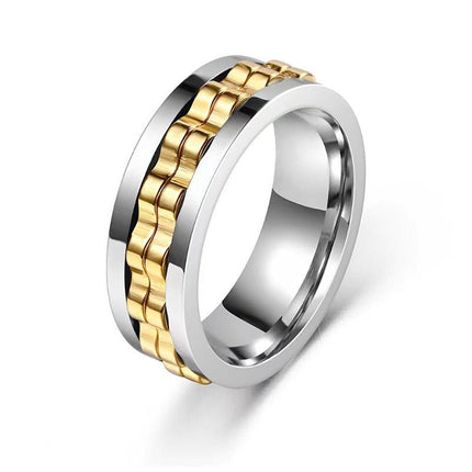 Spinner Fidget Ring – Stainless Steel Gear Band Ring for Men, Black, Gold, Blue & Silver (Sizes 6–13)Gold32