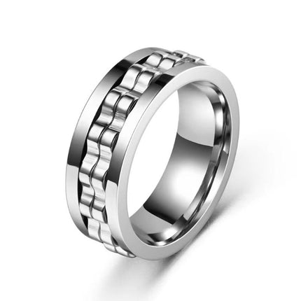 Spinner Fidget Ring – Stainless Steel Gear Band Ring for Men, Black, Gold, Blue & Silver (Sizes 6–13)Silver44