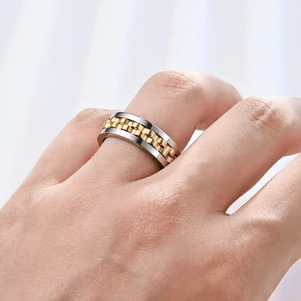 Spinner Fidget Ring – Stainless Steel Gear Band Ring for Men, Black, Gold, Blue & Silver (Sizes 6–13)Silver Black11