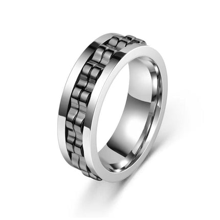 Spinner Fidget Ring – Stainless Steel Gear Band Ring for Men, Black, Gold, Blue & Silver (Sizes 6–13)Silver Black15