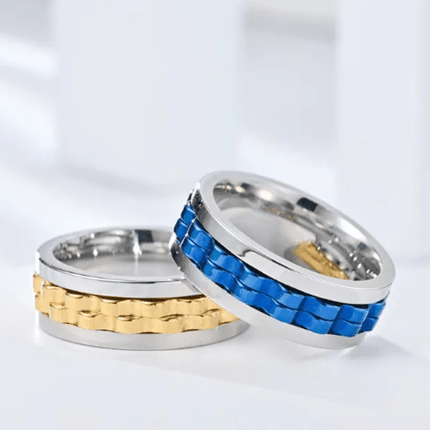 Spinner Fidget Ring – Stainless Steel Gear Band Ring for Men, Black, Gold, Blue & Silver (Sizes 6–13)Silver Black8