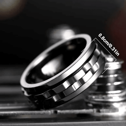 Spinner Fidget Ring – Stainless Steel Gear Band Ring for Men, Black, Gold, Blue & Silver (Sizes 6–13)Silver Black12