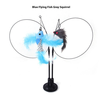 Suction Cup Cat Teaser Toy – Double Spring Wand with Butterfly, Mouse & Feather AttachmentsBlue Butterfly + Caterpillar5