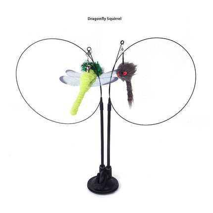 Suction Cup Cat Teaser Toy – Double Spring Wand with Butterfly, Mouse & Feather AttachmentsBlue Fish + Butterfly8
