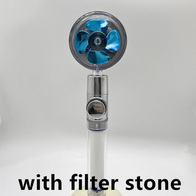 Turbo Fan Shower Head with Filter – 360° Rotating High-Pressure Handheld SprayClear Blue with Filter12