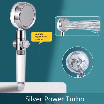 Turbo Fan Shower Head with Filter – 360° Rotating High-Pressure Handheld SpraySilver5
