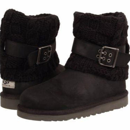 Ugg Australia Cambridge Black Leather Buckle 1008174 Youth Fashion Knit Boot12