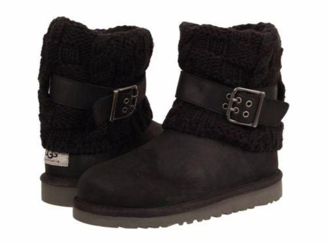 Ugg Australia Cambridge Black Leather Buckle 1008174 Youth Fashion Knit Boot12