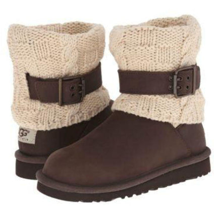 Ugg Australia Cambridge Chocolate Leather Buckle Boot Size 6 Youth fits Women 7.61