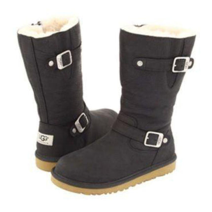 Ugg Australia Kensington Black Leather 1969 Sheepskin kids boot size 1 1