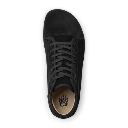 Bearfoot Ursus SHTG1 black suede high-top barefoot shoe – angle view 2