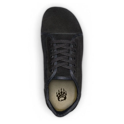 Bearfoot Ursus SLTG1 black suede low-top barefoot shoe – angle view 2