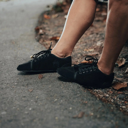 Bearfoot Ursus SLTG1 black suede low-top barefoot shoe – angle view 5